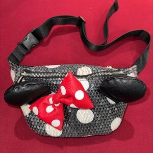 Loungefly Minnie Mouse Black and White Polka Dot Kids Bag with Red Bow